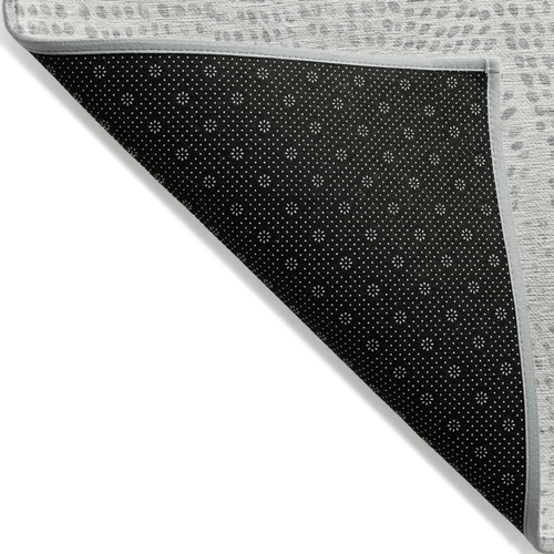 8' Silver And Ivory Round Geometric Washable Indoor Outdoor Area Rug