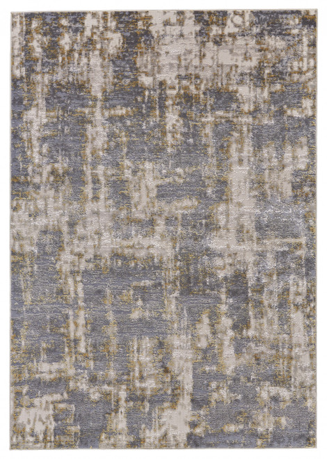 10' X 13' Gray And Gold Abstract Stain Resistant Area Rug - 606114111153
