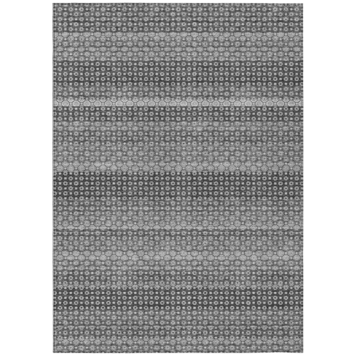 10' X 14' Gray And Silver Striped Washable Indoor Outdoor Area Rug - 880016441093