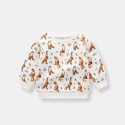 Baby 1pc Organic Cotton Allover Fox Graphic Longsleeve Hoodie - 643491103043