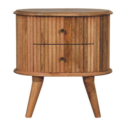 Solid Wood Oval Ribbed Texture Two Drawer Nightstand - 880016391480