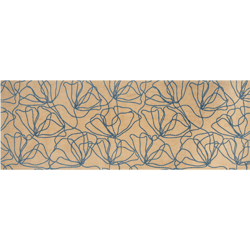 6' Beige and Blue Floral Washable Non Skid Area Rug With UV Protection - 608219171223