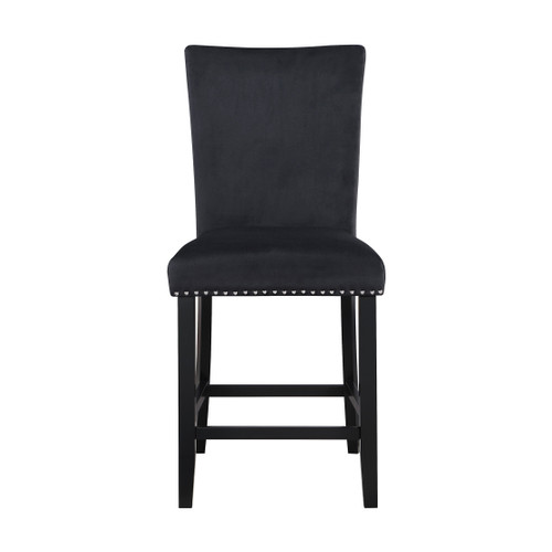 Set of Two 25" Black Wood and Velvet Counter Height Bar Chairs - 880016427998