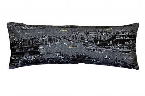 Homeroots Home Decor Venice Nighttime Skyline Lumbar Decorative Pillow, Black, 35 Inches