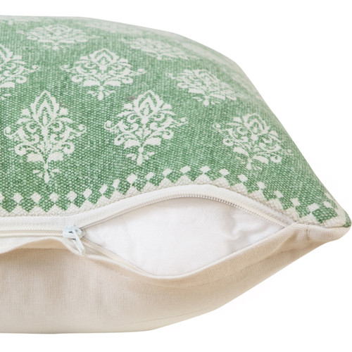 Set of Two 20" Green And Off White Damask Cotton Throw Pillows - 880016590906
