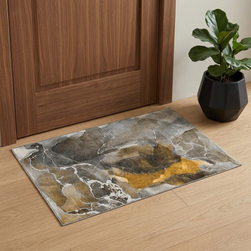 3' X 5' Brown And Ivory Abstract Washable Area Rug With UV Protection - 880016638493