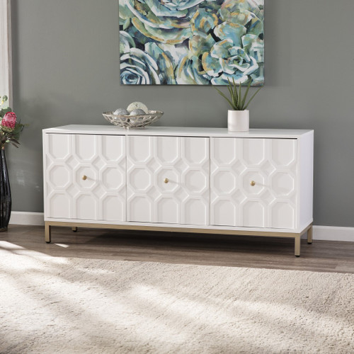 White and Gold Moroccan Dynasty Three Door Accent Cabinet - 808230099968