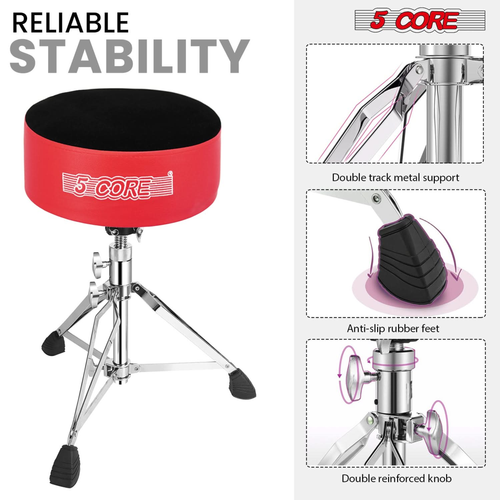 Drum Throne 5" Padded Guitar Stool Adjustable Heavy Duty Music Chair Seat w Luxury Velvet Top - 810144131924