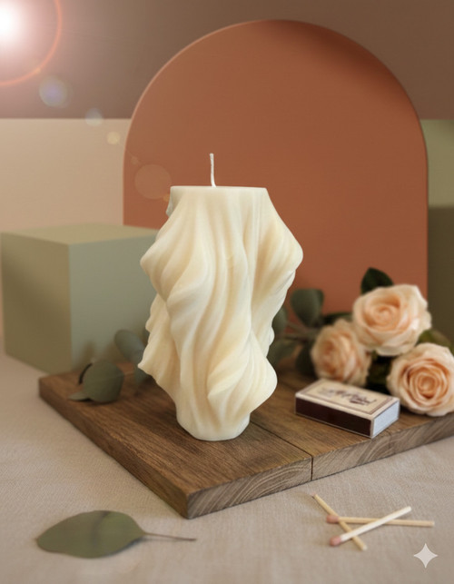 4" White Himalayan Bamboo Scented Dimensional Twist Candle - 880016728651