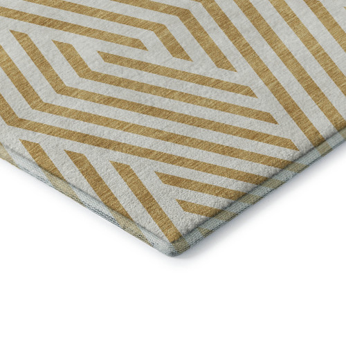 5' X 8' Gold And Ivory Geometric Washable Area Rug With UV Protection - 880024816692
