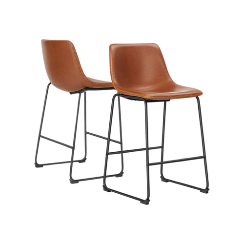 Set of Two 26" Brown and Black Faux Leather and Aluminum Counter Height Bar Chairs - 880016822397