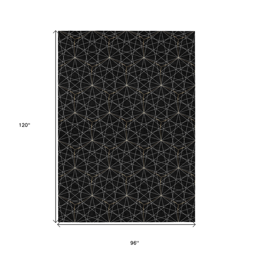 8' X 10' Black And Ivory Geometric Washable Indoor Outdoor Area Rug - 608219023935