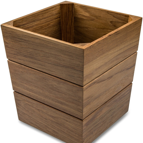 12" Traditional Solid Teak Large Waste Basket - 606114634911