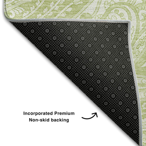 5' X 8' Artichoke Green And Ivory Paisley Washable Area Rug With UV Protection - 880024824321