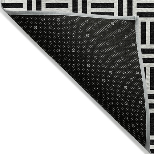 8' X 10' Black And Ivory Geometric Washable Indoor Outdoor Area Rug - 880016863017