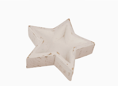 10" White Solid Wood Star Shaped Dough Bowl - 880024903316