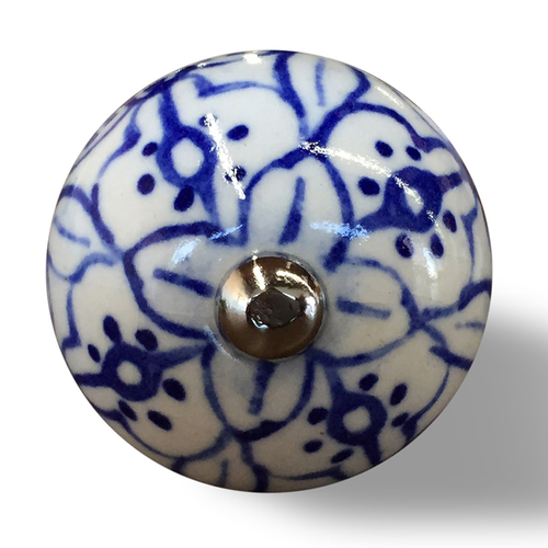 Set of Eight Blue And White Ceramic And Metal Drawer Pull Knobs - 608219029425