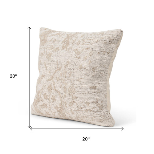 20" Cream And Beige Abstract Cotton Throw Pillow Cover with Texture - 880016778328