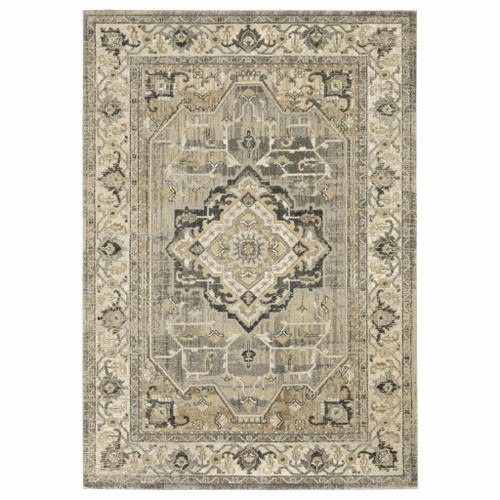 Homeroots Home Decor 10' x 13' Beige and Gray Traditional Medallion Indoor Area Rug