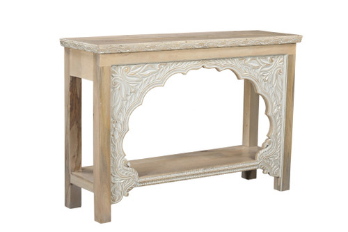 56" Natural Solid Wood Distressed Console Table With Shelf - 880016439069
