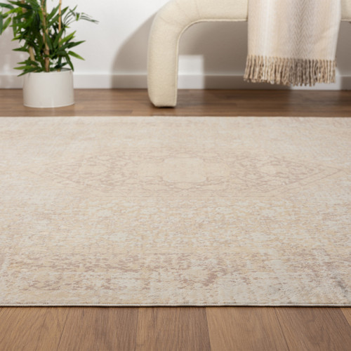 5' x 7' Beige Medallion Washable Non Skid Area Rug - 606114793755