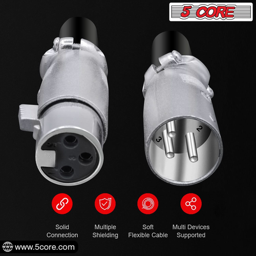 XLR Connector Male Female to 1/4 Audio Jack 3 Pin Secure Mic Plug w Locking Ends 5 PAIR - 810047161011
