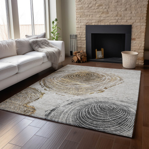 8' X 10' Taupe Brown And Ivory Faux Bois Washable Area Rug With UV Protection - 880016593556