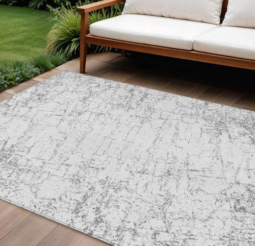 8' X 10' Gray And Ivory Abstract Washable Indoor Outdoor Area Rug - 608219335533