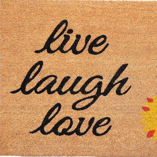 24" X 36" Brown Black And Yellow Floral Live Laugh Love Outdoor Coir Door Mat - 880024998756
