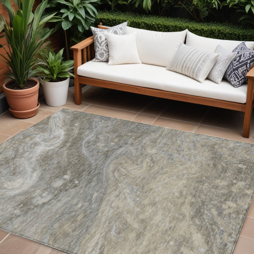 10' X 14' Taupe Beige And Ivory Abstract Washable Indoor Outdoor Area Rug