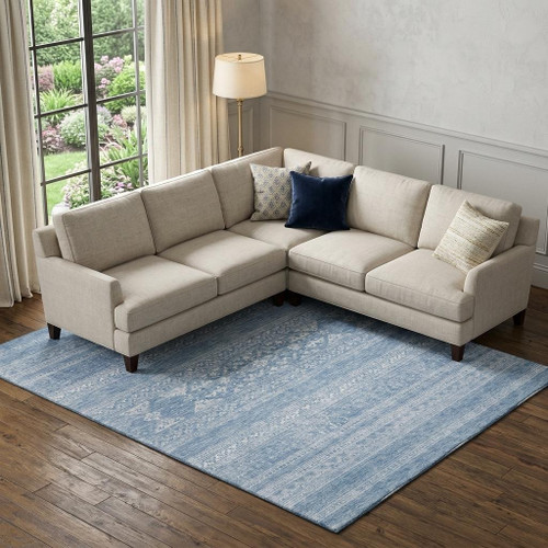 9' X 12' Sky Blue And Ivory Southwestern Washable Area Rug With UV Protection - 880024829654