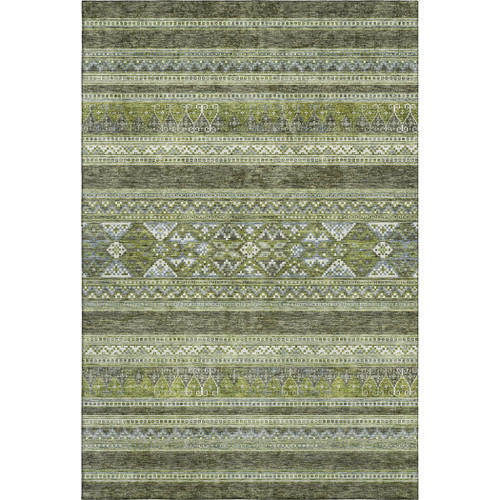 9' X 12' Olive Green Gray And Ivory Southwestern Washable Area Rug With UV Protection - 880016663549