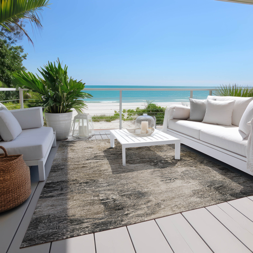 8' X 10' Taupe Beige And Brown Abstract Washable Indoor Outdoor Area Rug