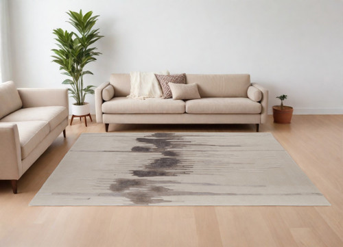 9' X 12' Ivory Taupe and Brown Abstract Hand Tufted Area Rug - 608219107710