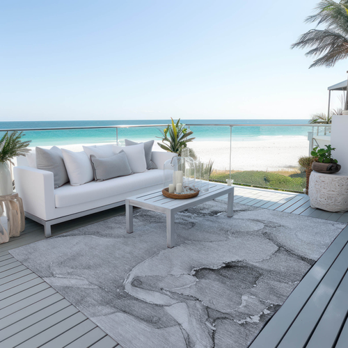 10' X 14' Gray and Ivory Abstract Washable Non Skid Indoor Outdoor Area Rug - 608219331887