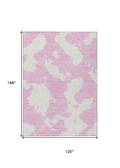 10' X 14' Pink And Ivory Abstract Washable Indoor Outdoor Area Rug - 880016424140