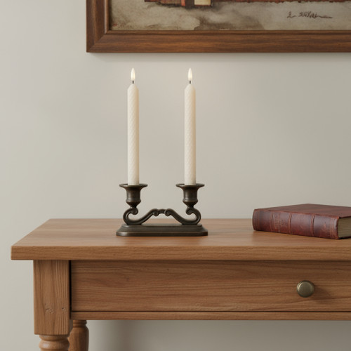 Set of Two Beige Flameless Taper Candles - 880024556178