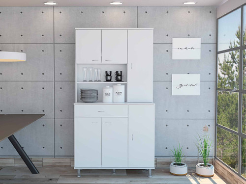 White Pantry Cabinet with Multiple Storage Shelves - 808230120563