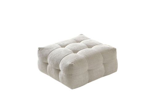 36" Beige and Black Chenille Tufted Pouf Ottoman - 880016626216