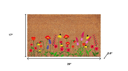 17" X 29" Brown Red And Green Floral Outdoor Coir Door Mat - 880024747187
