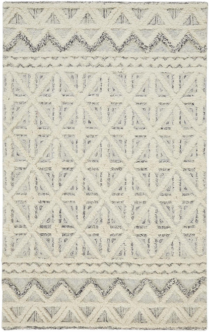 Homeroots Home Decor 8' X 10' Ivory and Black Wool Geometric Tufted Handmade Stain Resistant Area Rug