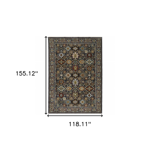 10' X 13' Blue And Beige Oriental Area Rug With Fringe