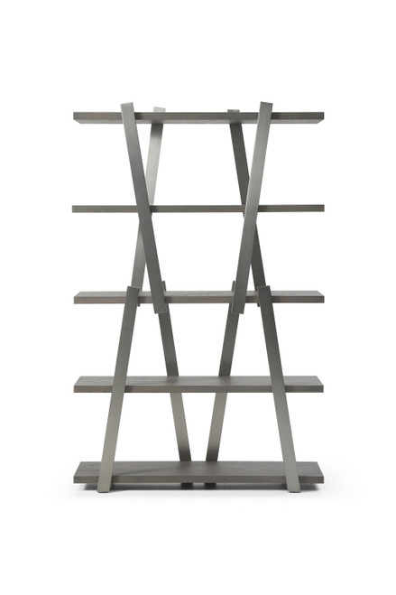 71" Gray And Silver Stainless Steel and Wood Four Tier Geometric Bookcase - 880024686509