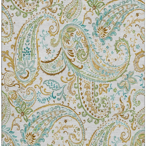 8' X 10' Ivory Blue And Green Paisley Washable Area Rug With UV Protection - 880024900100