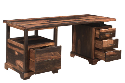 68" Natural Live Edge Solid Wood Writing Desk With Four Drawers - 608219049010