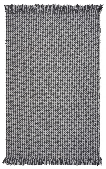 Homeroots Home Decor 9'x12' Grey Hand Woven Houndstooth With Braided Fringe Indoor Area Rug, Grey, Hand Woven