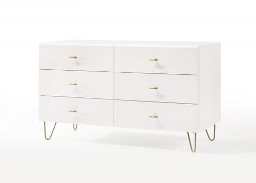 51" White Wood Six Drawer Double Dresser