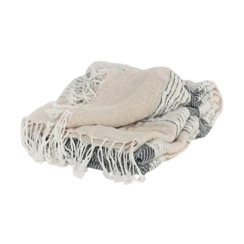 50" X 60" Gray Cotton Woven Striped Throw Blanket with Fringe - 880024675015