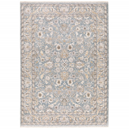 Homeroots Home Decor 9' x 12' Blue and Ivory Machine Woven Floral Oriental Indoor Area Rug
