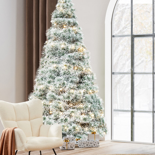 4.5' White Pre Lit Full Flocked Spruce Christmas Tree - 880016769296